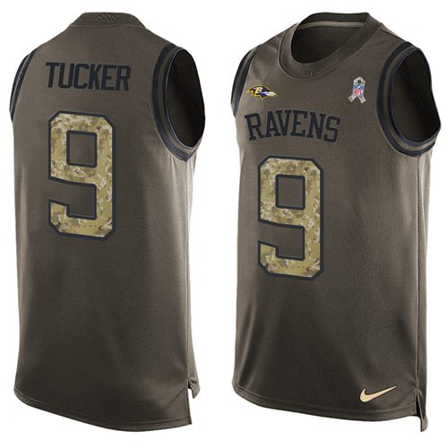 Nike Ravens #9 Justin Tucker Green Men's Stitched NFL Limited Salute To Service Tank Top Jersey - Click Image to Close